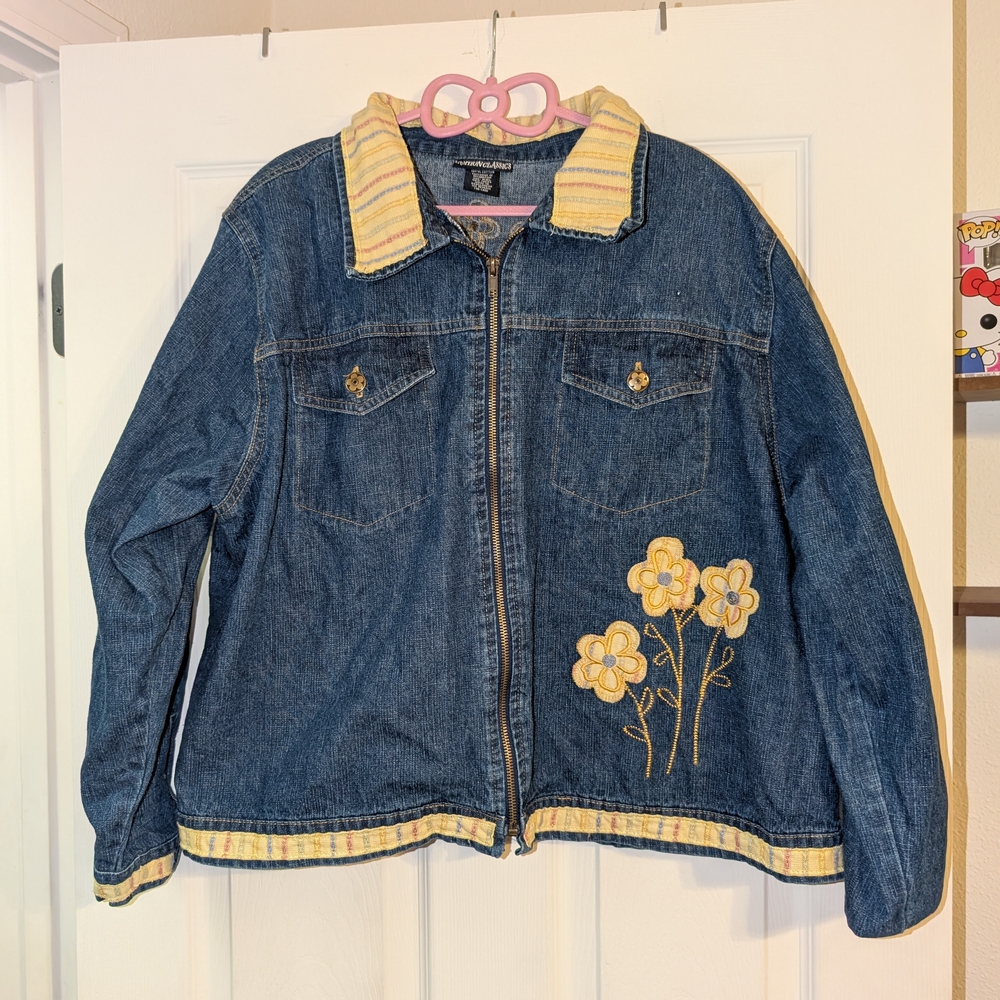 Fashion Classics Denim Jacket with Yellow Floral Embroidery